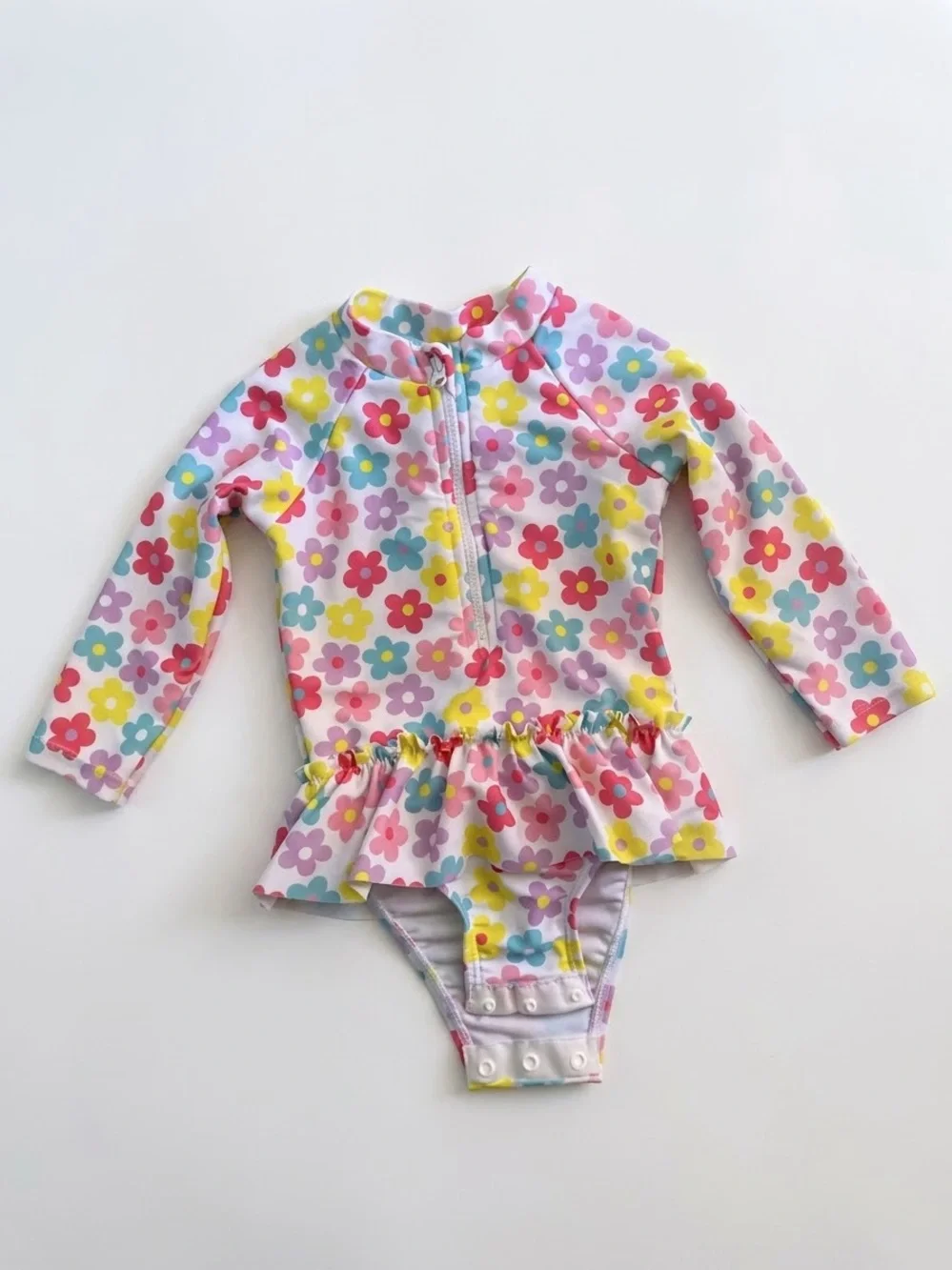 Kids Floral Long-Sleeve Ruffle One-Piece Swimsuit - 6-9 months